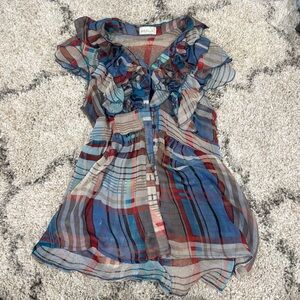 Colorful Plaid Ruffle Blouse